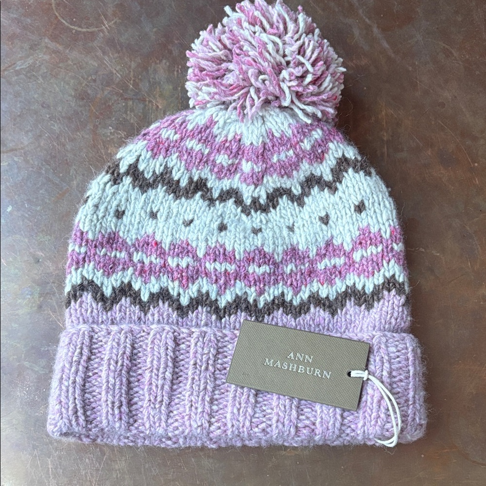ANN MASHBURN Kids Knit Beanie in Pink and Brown